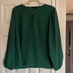 J. Crew Green Blouse with Mandarin Collar and Relaxed Fit